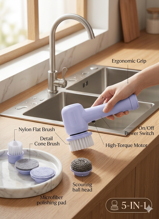 Multifunctional Electric Scrubber Brush – 5-in-1 Home Cleaning Tool