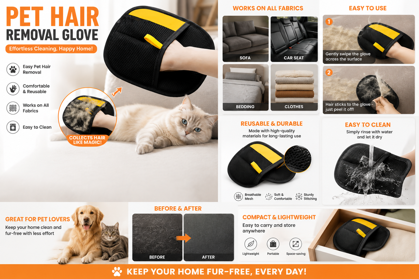 FurSweep™ Reusable Pet Hair Remover